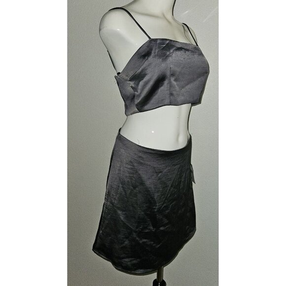 NEW Forever 21 F21 Bustier Crop Top Mini Skirt 2pc Set Gunmetal Gray Size Medium - Picture 6 of 16